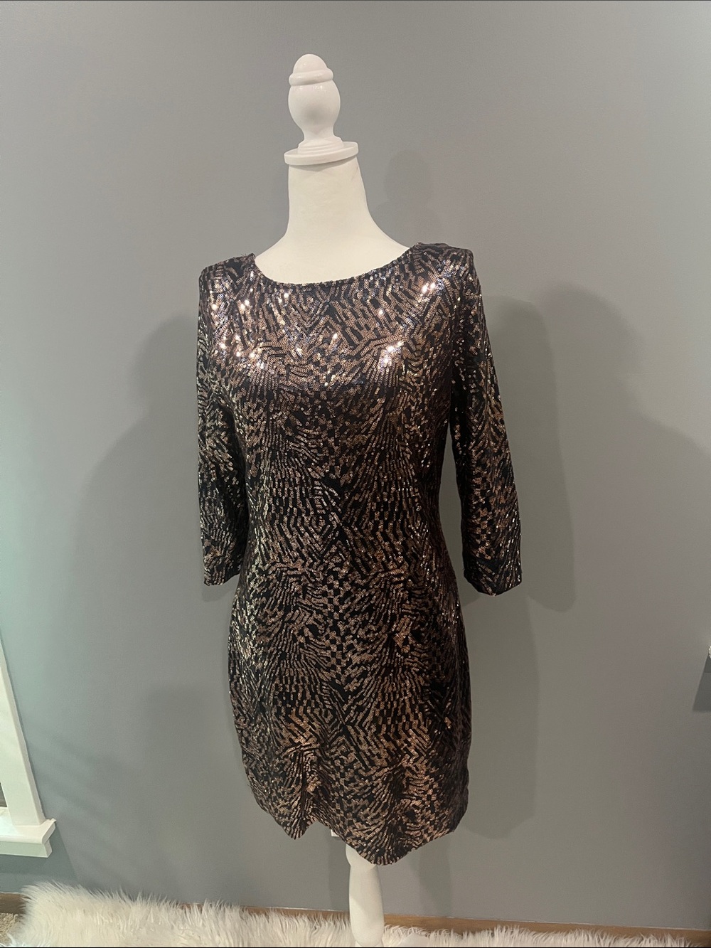 Akira Chicago Sequined Navy Blue  and Rose Gold Party Dress